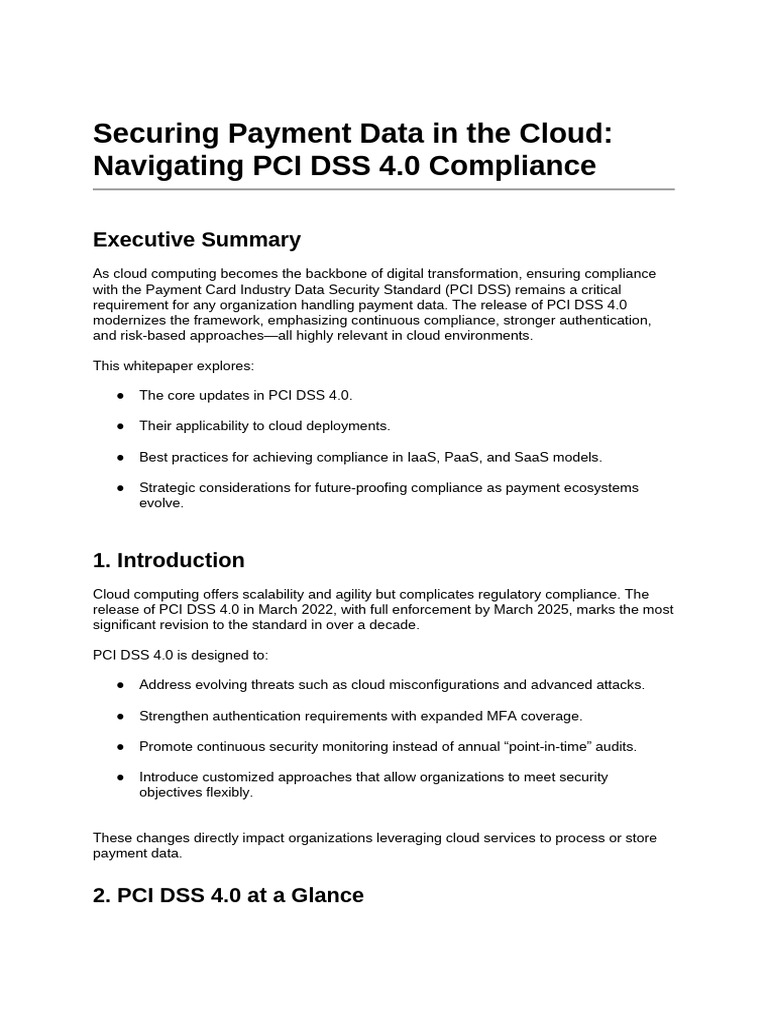 PCI DSS 4.0 Compliance in Cloud Security | PDF | Payment Card Industry ...