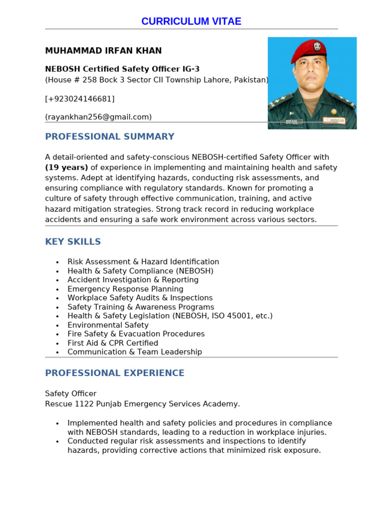 NEBOSH Certified Safety Officer CV | PDF | Occupational Safety And ...