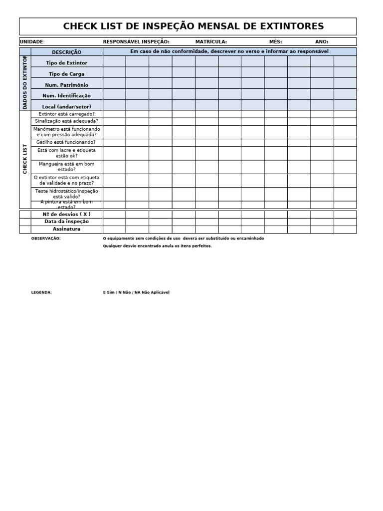 Check List Mensal de Extintores | PDF