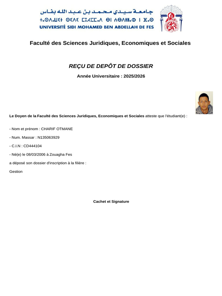 Dossier d'inscription étudiant 2025/2026 | PDF