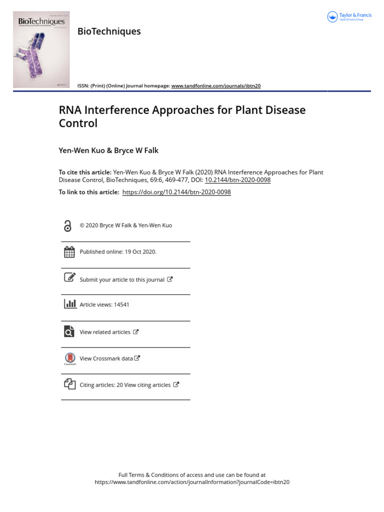 RNAi Strategies for Plant Disease Management | PDF | Micro Rna | Rna ...