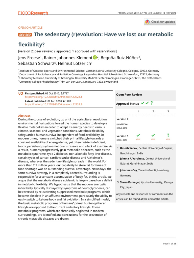 The Sedentary (R) Evolution Have We Lost Our Metabolic Flexibility ...