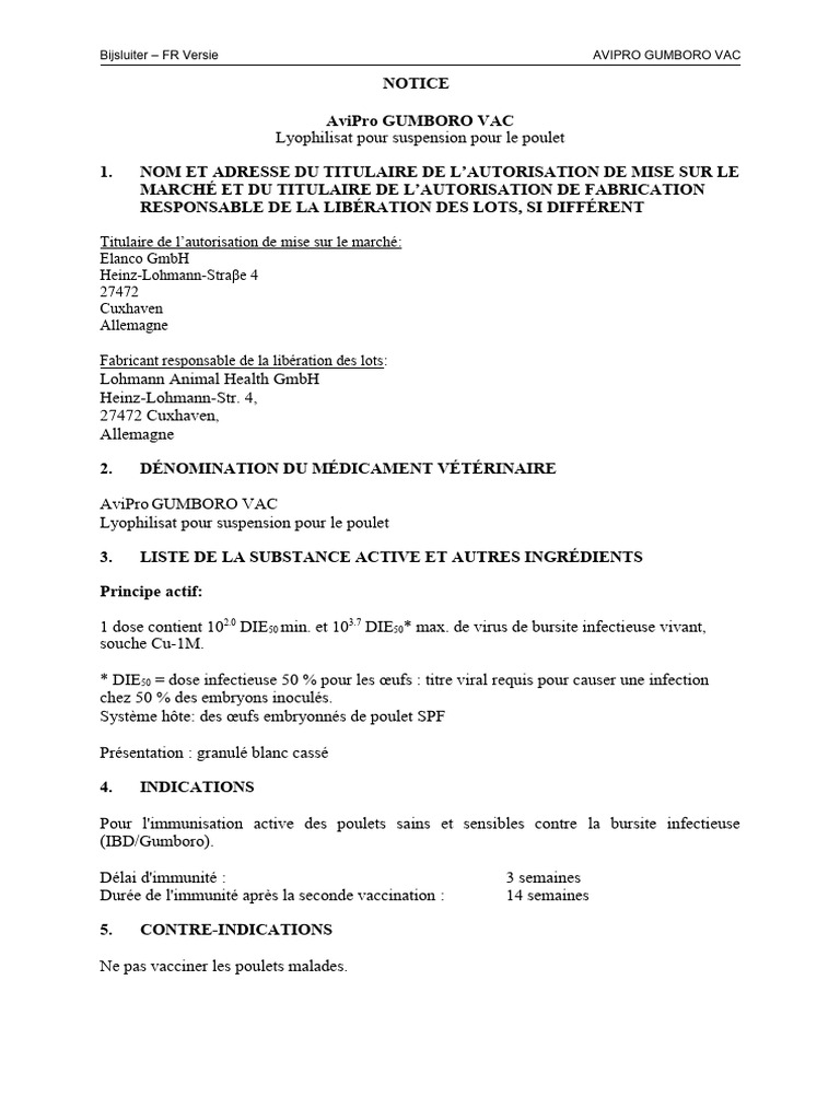Vaccin AviPro GUMBORO pour poulets | PDF | Élevage de la volaille | Poulet