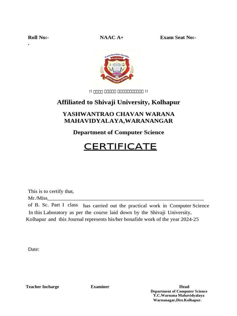 Computer Science Practical Certificate 2024 | PDF