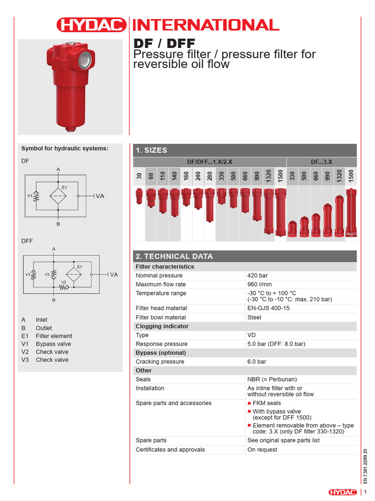 Hydraulic Pressure Filters Specifications | PDF | Valve | Density