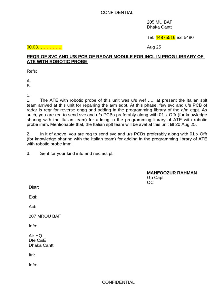 Radar Module Service Request for ATE | PDF
