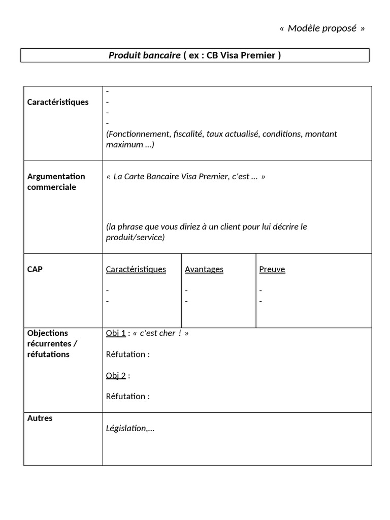 Modèle de fiche produit bancaire | PDF