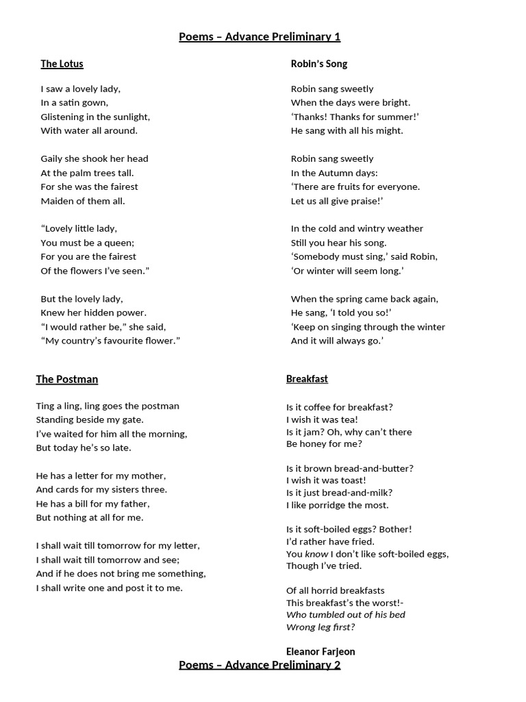 Poems - Advance Preliminary | PDF