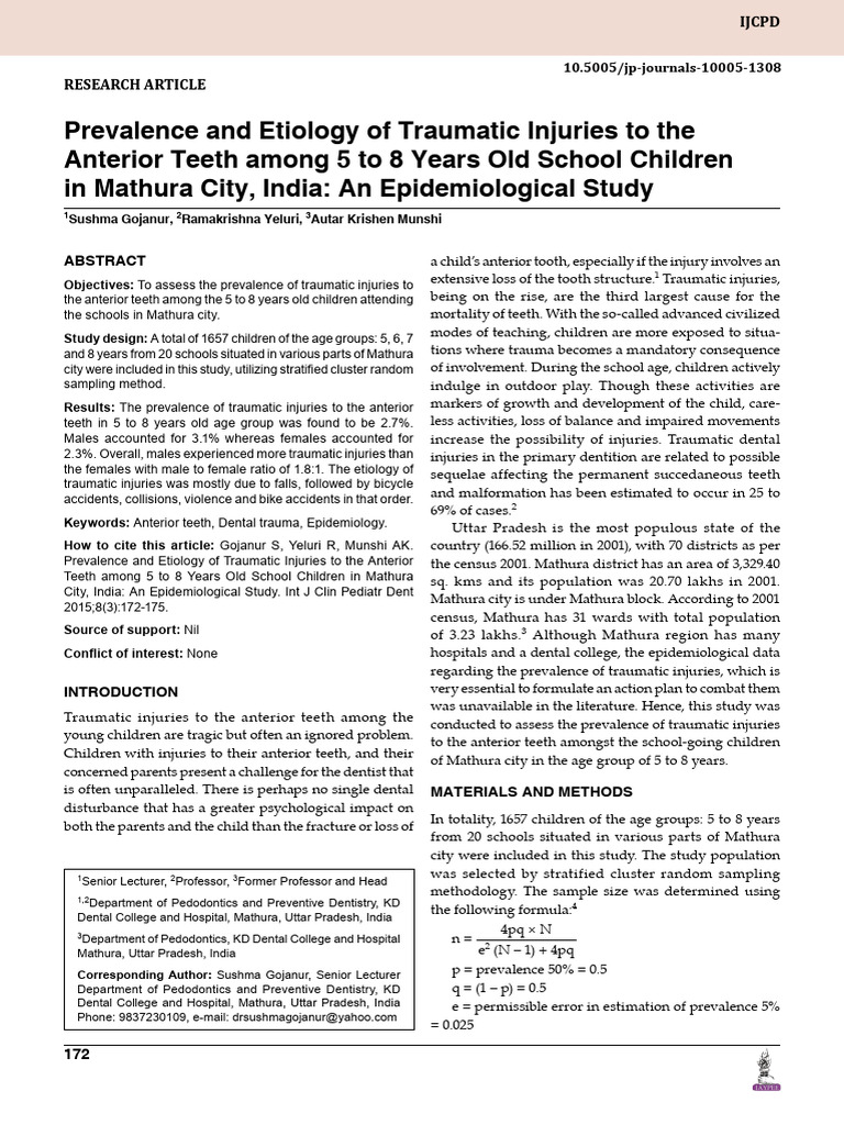 Traumatic Dental Injuries in Children | PDF | Sampling (Statistics ...