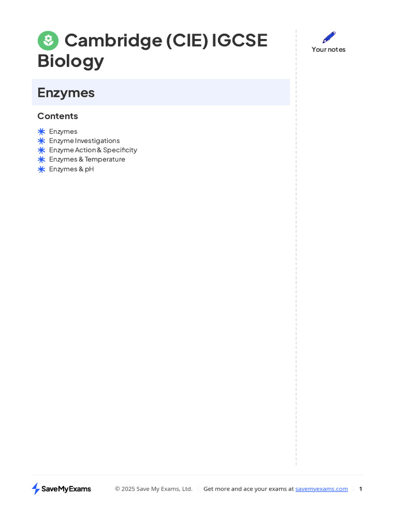 IGCSE Biology: Enzymes Explained | PDF | Enzyme | Active Site