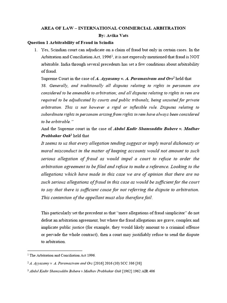 Fraud Arbitrability in Indian Arbitration | PDF | Arbitration ...