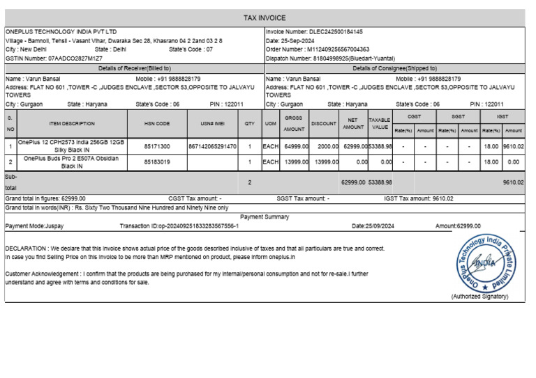 Invoice M112409256567004363 | PDF | Invoice | Taxes