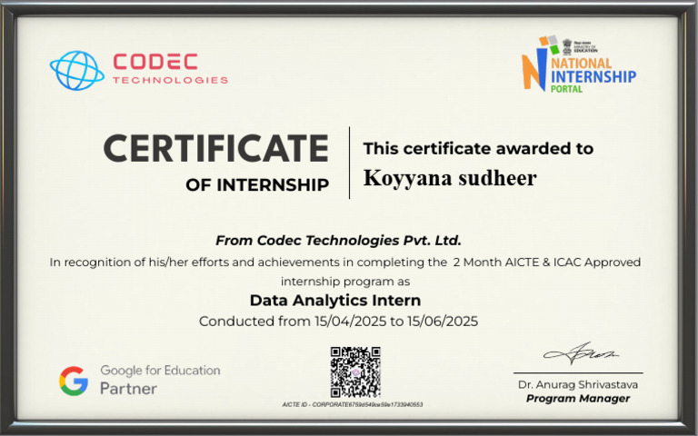 Codec Technologies Internship Certificate | PDF