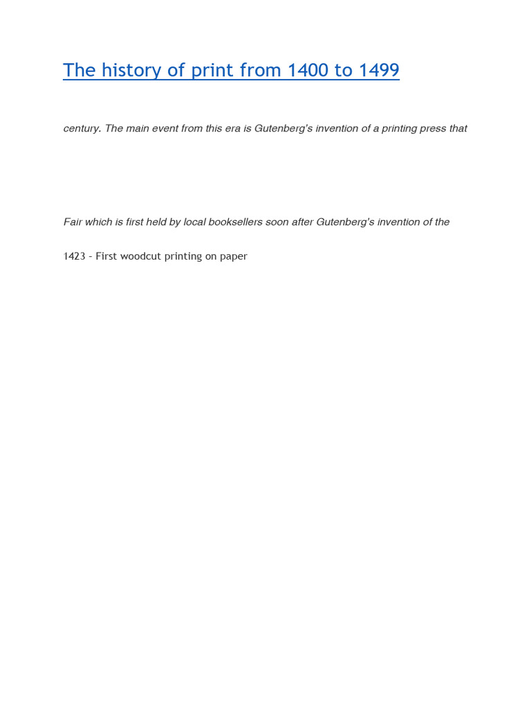 Evolution of Printing: 1400-1499 | PDF | Printing | Printing Press