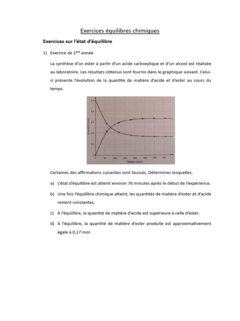 Exercices sur les équilibres chimiques | PDF | Équilibre chimique | Chimie