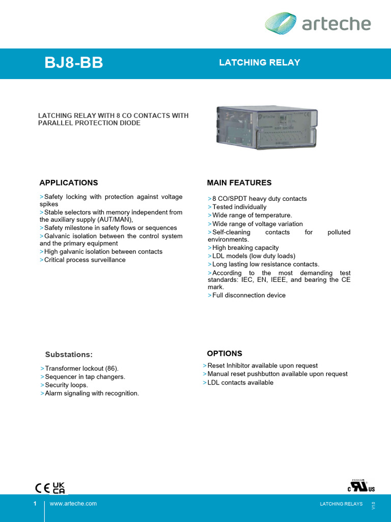 Arteche BJ8-BB Latching Relay Overview | PDF | Relay | Electromagnetic ...
