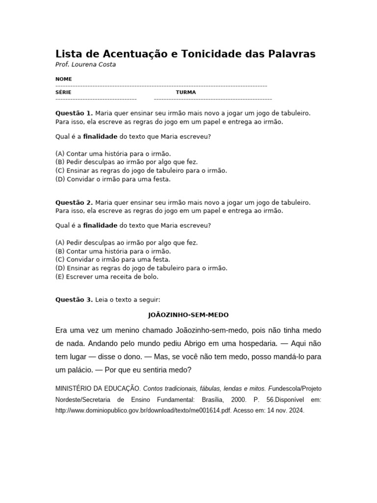 Lista de Acentuação e Tonicidade Das Palavras | PDF | Sílaba | Estresse ...