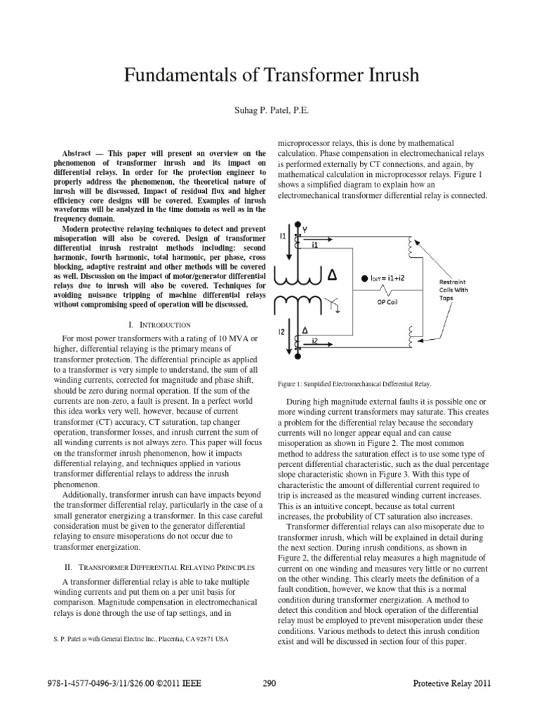 Fundamentals of Transformer Inrush | PDF | Transformer | Relay