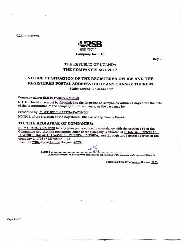 Company Form 18-Notice of Situation of The Registered Office and The ...