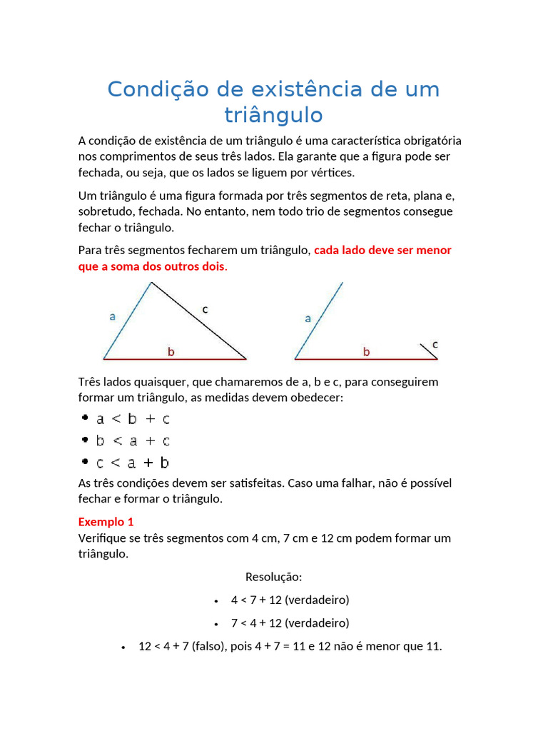 Condição de Existência de um Triângulo | PDF | Triângulo | Geometria ...