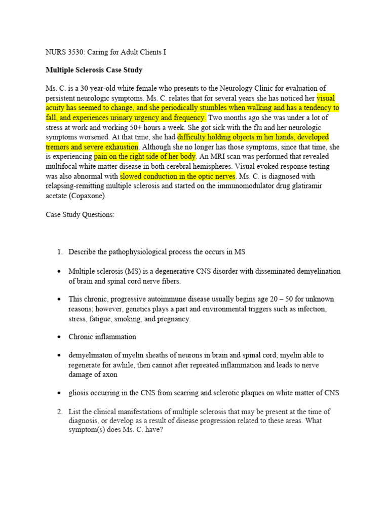 Multiple Sclerosis Case Study Overview | PDF | Multiple Sclerosis ...