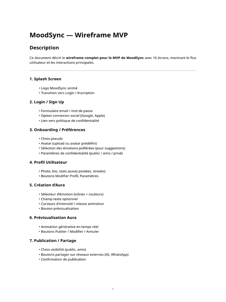 Mood Sync Wireframe MVP - 054847 | PDF