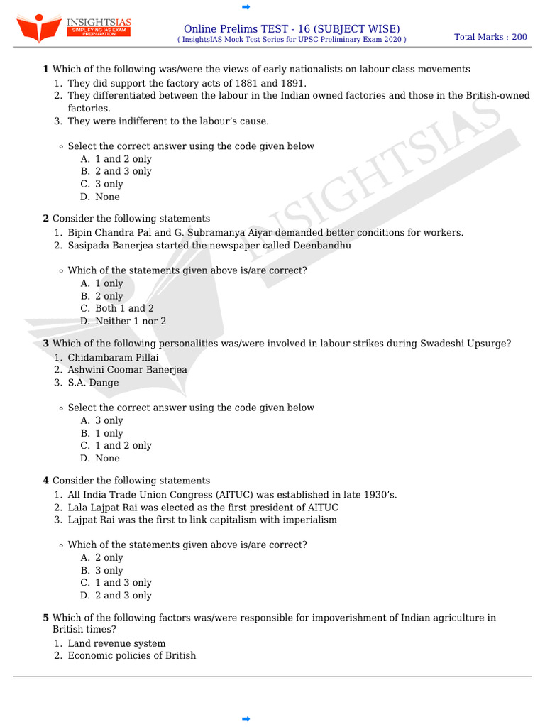 UPSC Prelims Mock Test 16 Insights | PDF | Partition Of India ...