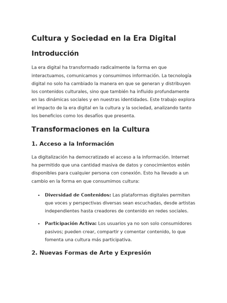 Impacto de la Era Digital en Cultura y Sociedad | PDF | Redes sociales ...