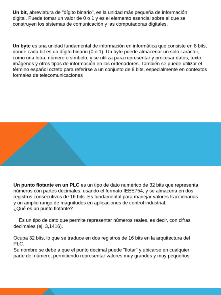 Tipos de Datos en PLC: Bits y Bytes | PDF | Poco | Informática