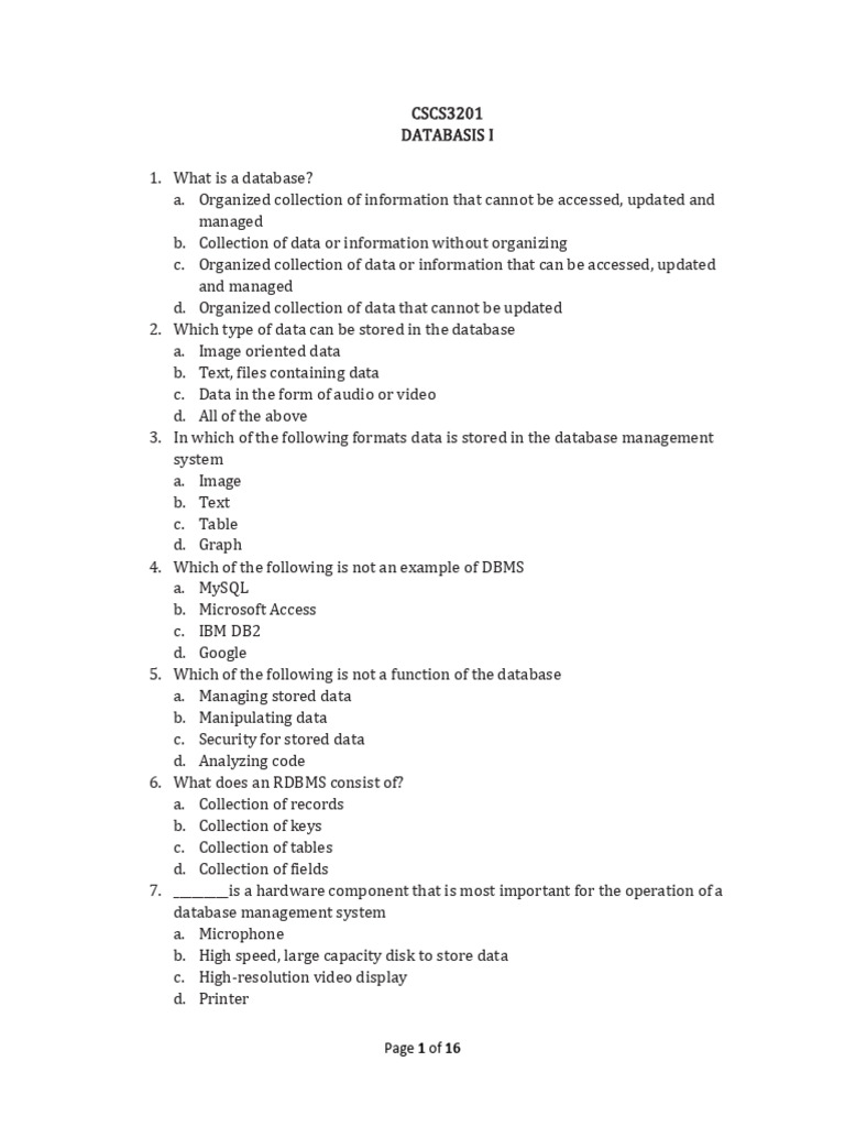 CSCS3201_Questions | PDF | Databases | Relational Database