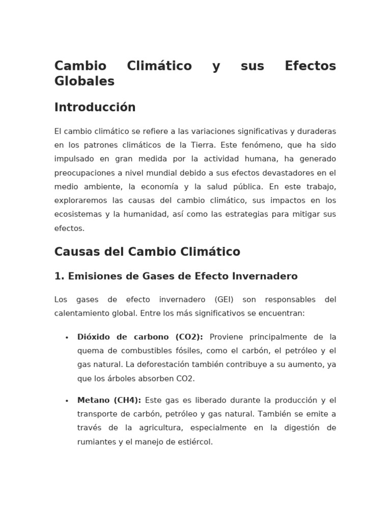 Cambio Climático y Sus Efectos Globales1 | PDF | Gases de efecto ...