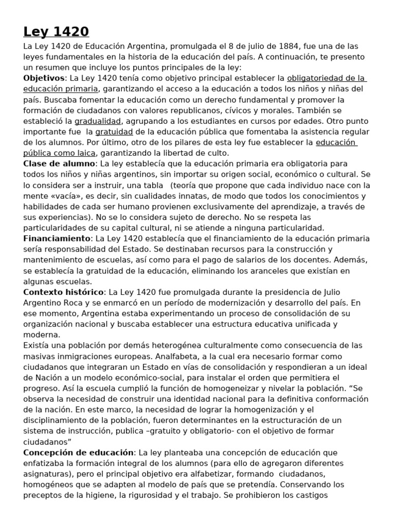 Ley 1420: Educación Obligatoria en Argentina | PDF | Educación primaria