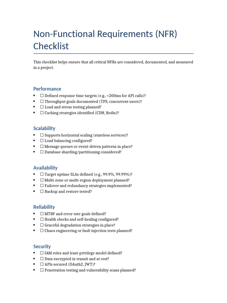 NFR Checklist for Project Success | PDF