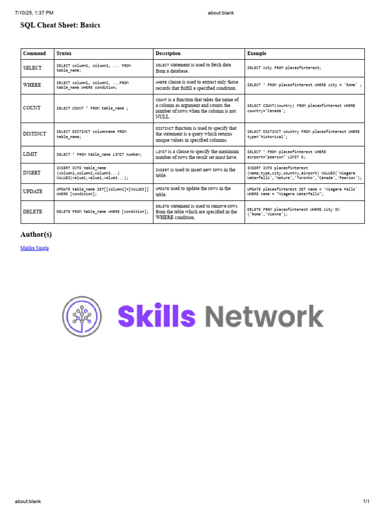 Essential SQL Commands Cheat Sheet | PDF | Information Science ...