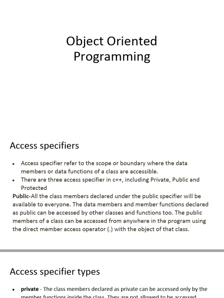 Access Specifiers | PDF | Class (Computer Programming) | Inheritance ...