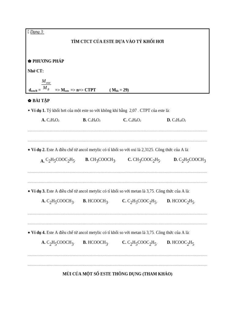 Tìm Ctct Của Este Dựa Vào Tỷ Khối Hơi | PDF