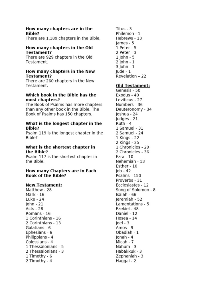 Bible Chapter Count and Details | PDF | Bible | Chapters And Verses Of ...
