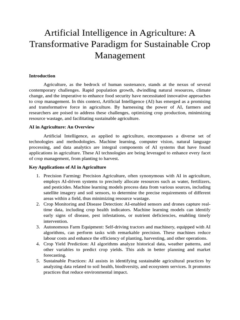 AI Transforming Sustainable Agriculture | PDF | Agriculture ...