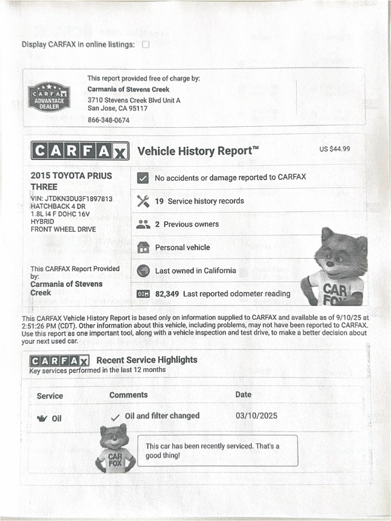 Display CARFAX in Online Listings | PDF