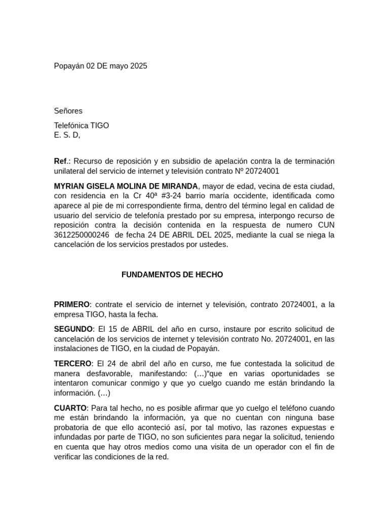 Recurso de Reposicion Tigo | PDF