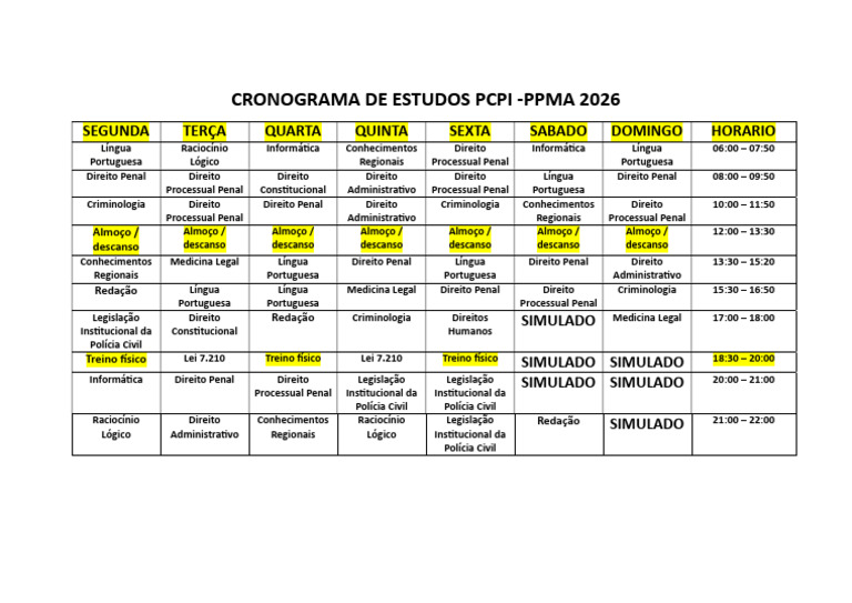 Cronograma de Estudos PCPI 2026 | PDF | Justiça | Crime e Violência