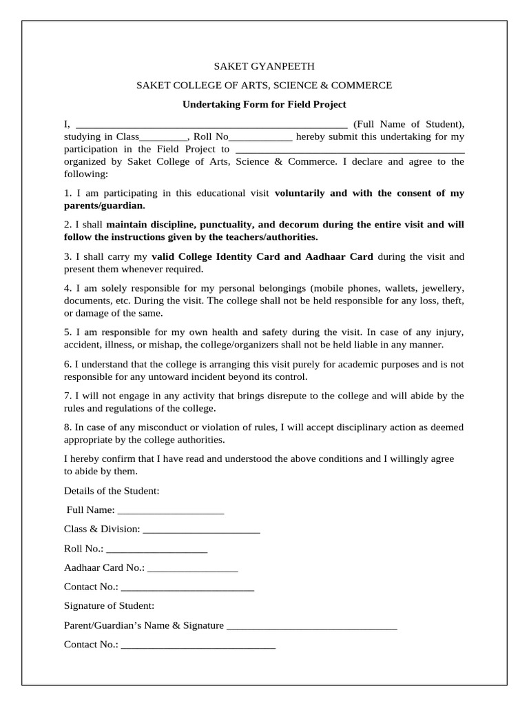 Field Project Undertaking Form | PDF