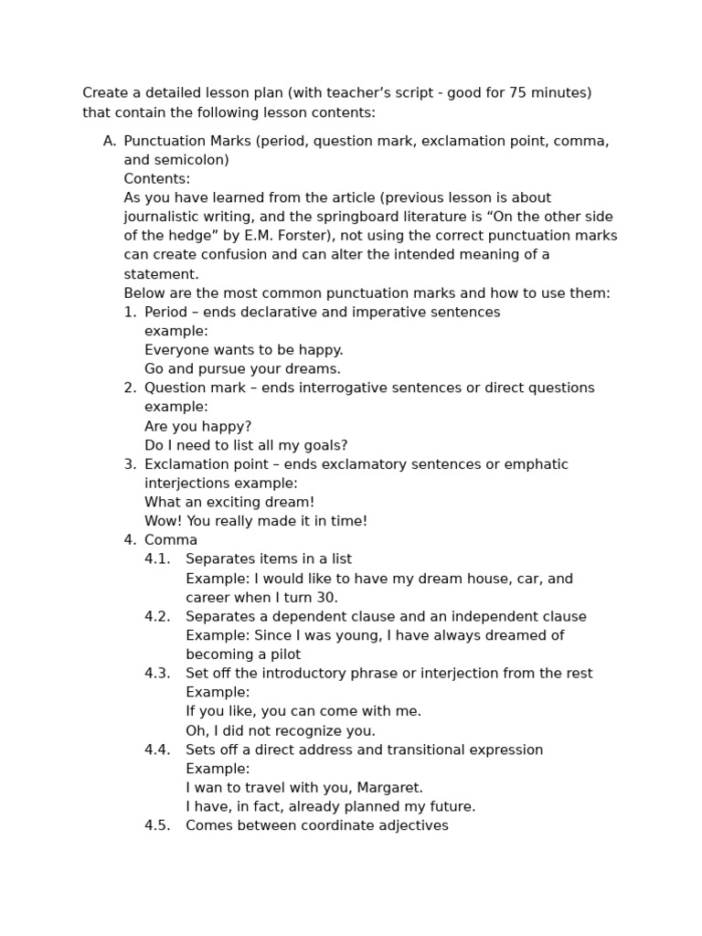 Punctuation and Listening Skills Lesson Plan | PDF | Comma | Sentence ...