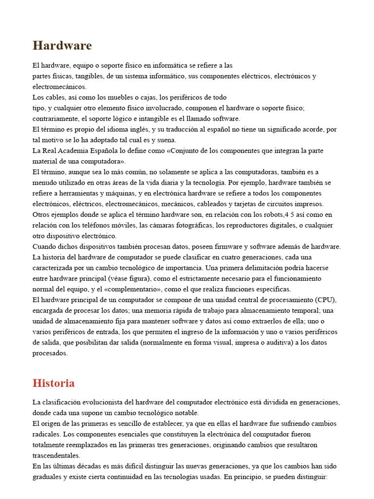 Componentes y Evolución del Hardware | PDF | Hardware de la computadora ...