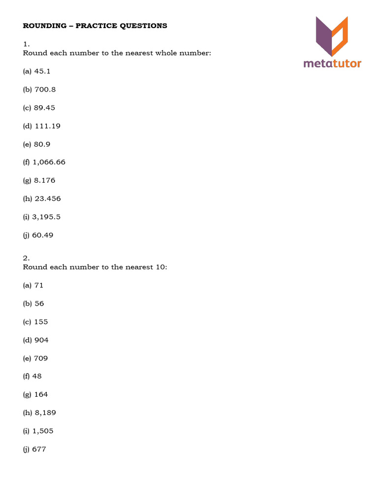 Rounding Practice Questions and Exercises | PDF