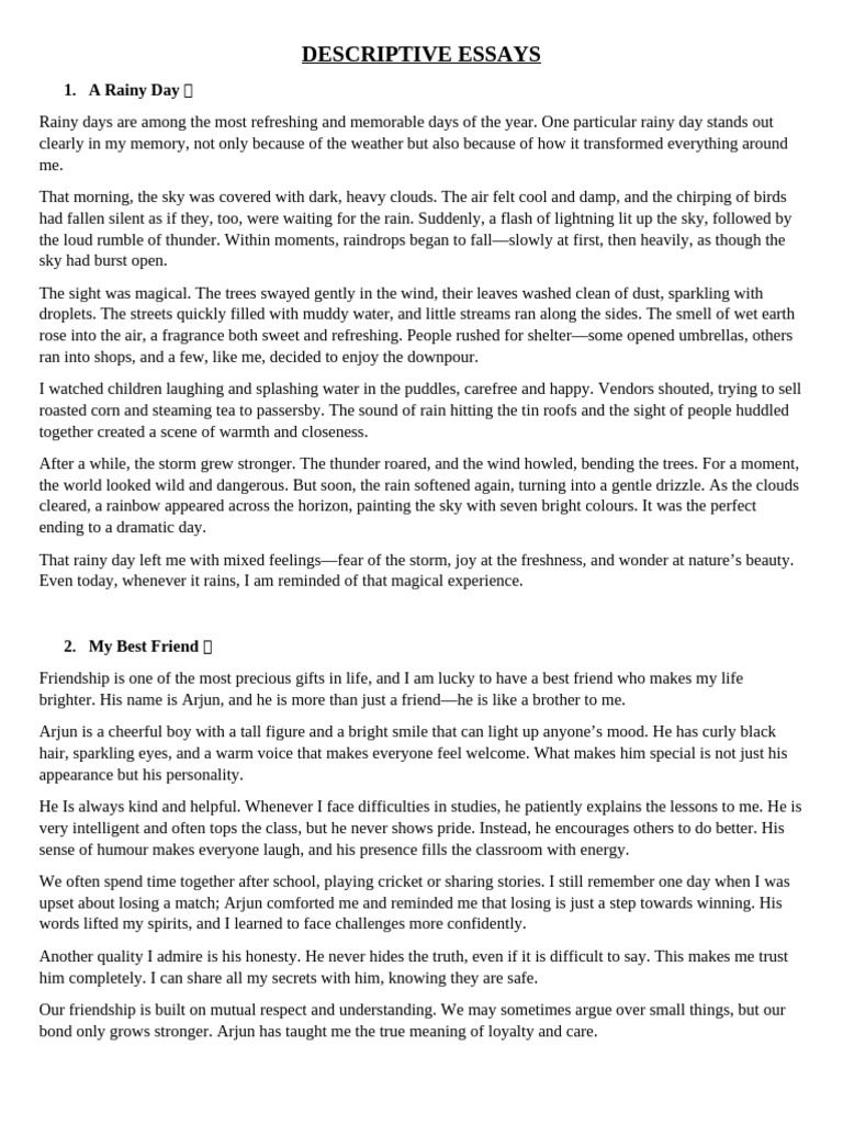 Descriptive Essays on Life Experiences | PDF | Classroom | Rain