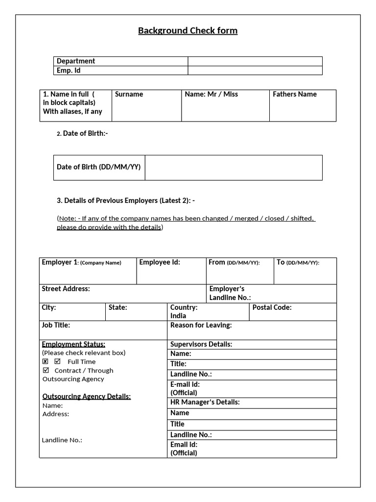 Background Check Form for Employment | PDF | Background Check