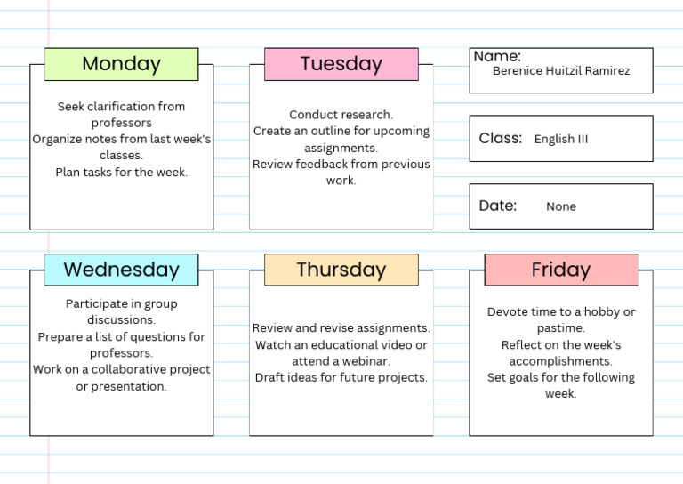 Student Weekly Planner Document in Colourful Education Style | PDF