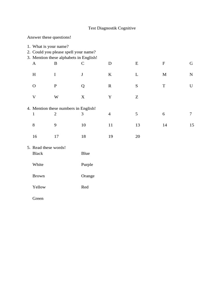 Cognitive Diagnostic Test Questions | PDF