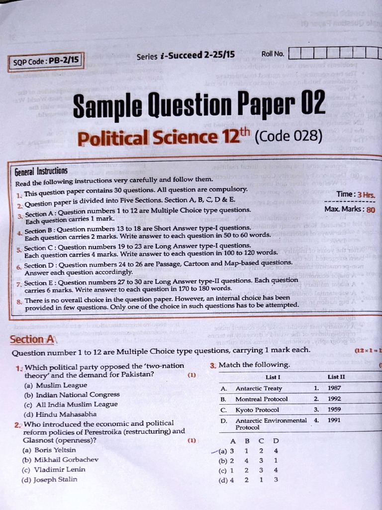 Political Science Sample Paper-2 Class-XII | PDF | Indian National ...